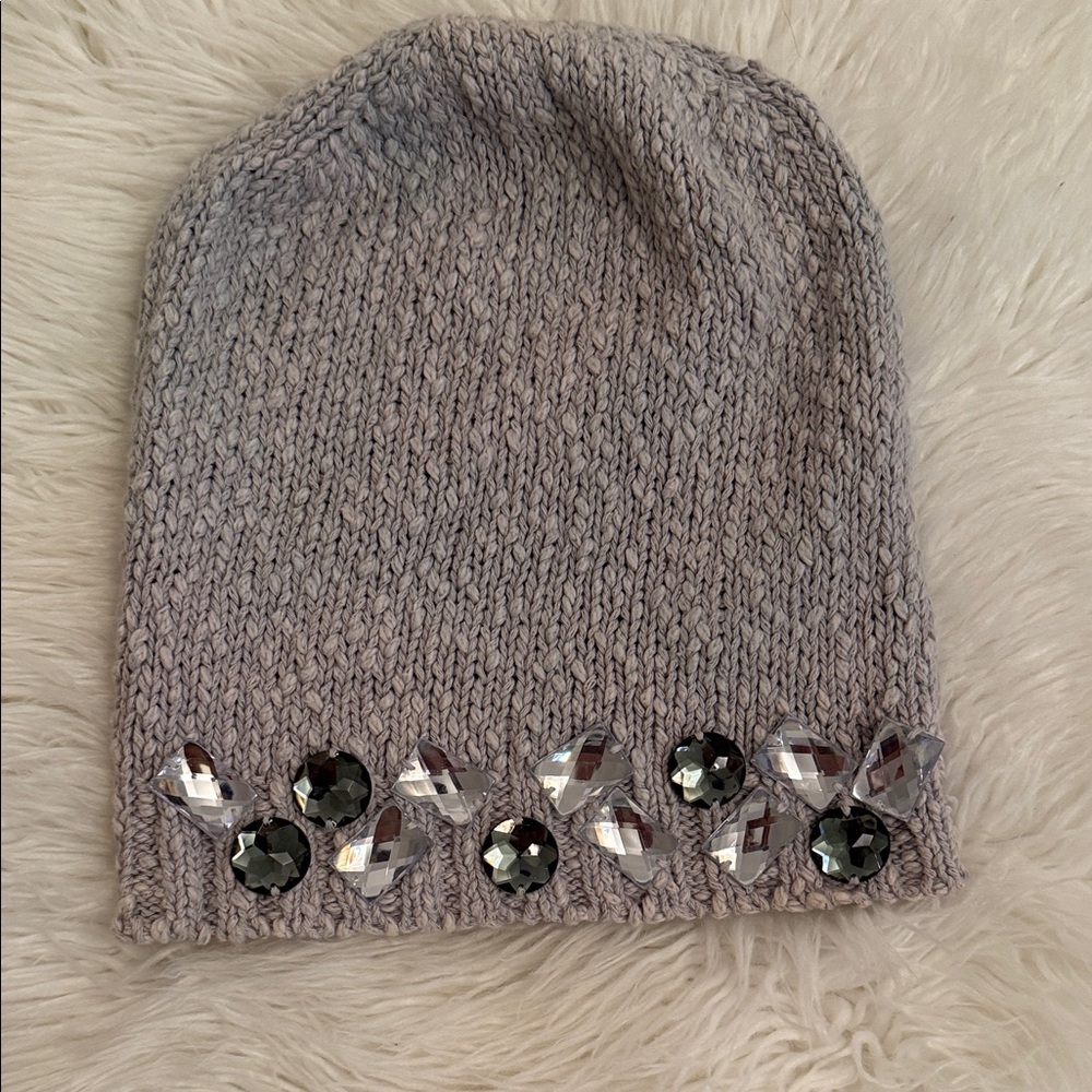 Knit Beanie with Gem Accents